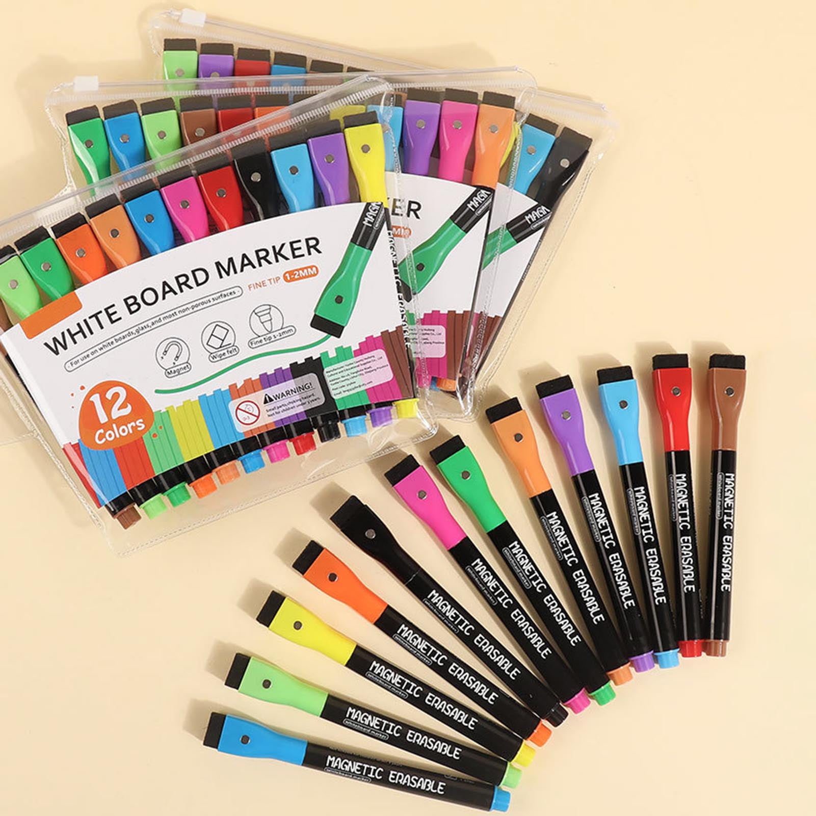 12 non -toxic markers erasable for all surfaces