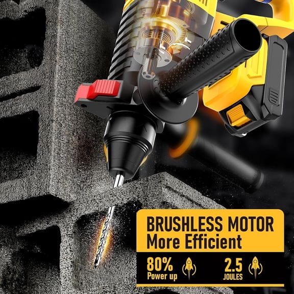 SDS Cordless Rotary Hammer Drill Compatible with Dewalt 20V Battery(NO Battery) Brushless Motor, Safety , 4 Functions with 5 Drills and Carrying Bag for Concrete/Masonry/Wood/Metal