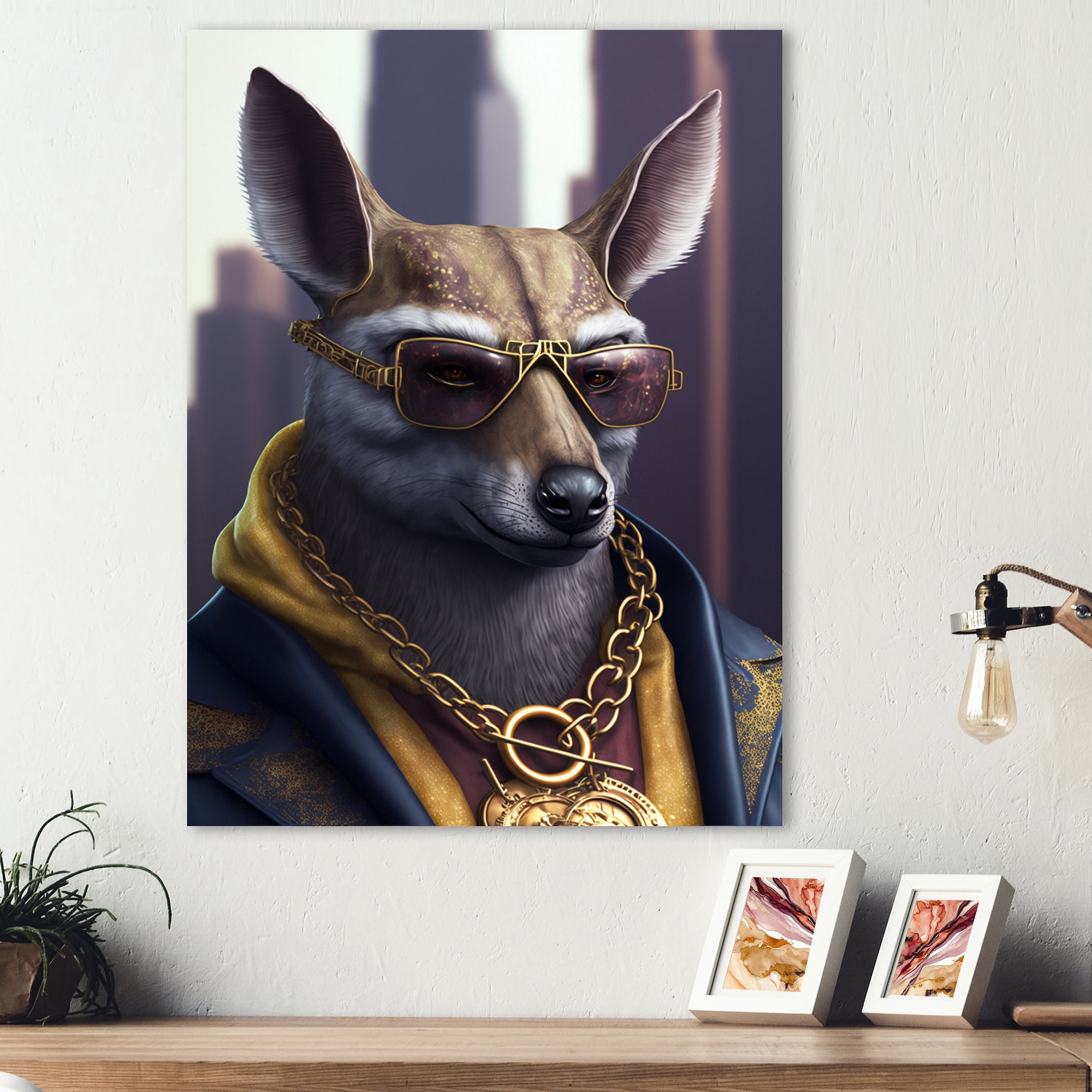 Designart Kangaroo Gangster In NYC Canvas Wall Art