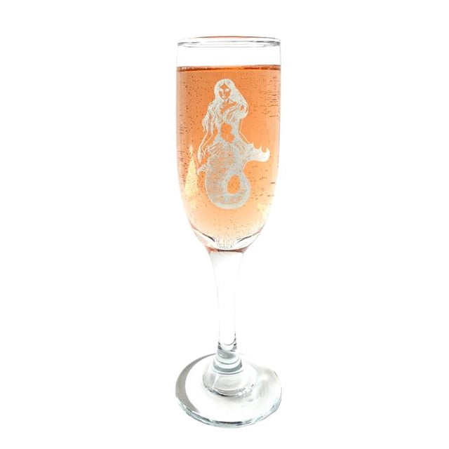 Lyoncraft CHME01 6 oz Mermaid Engraved Glass Champagne Flute Glass