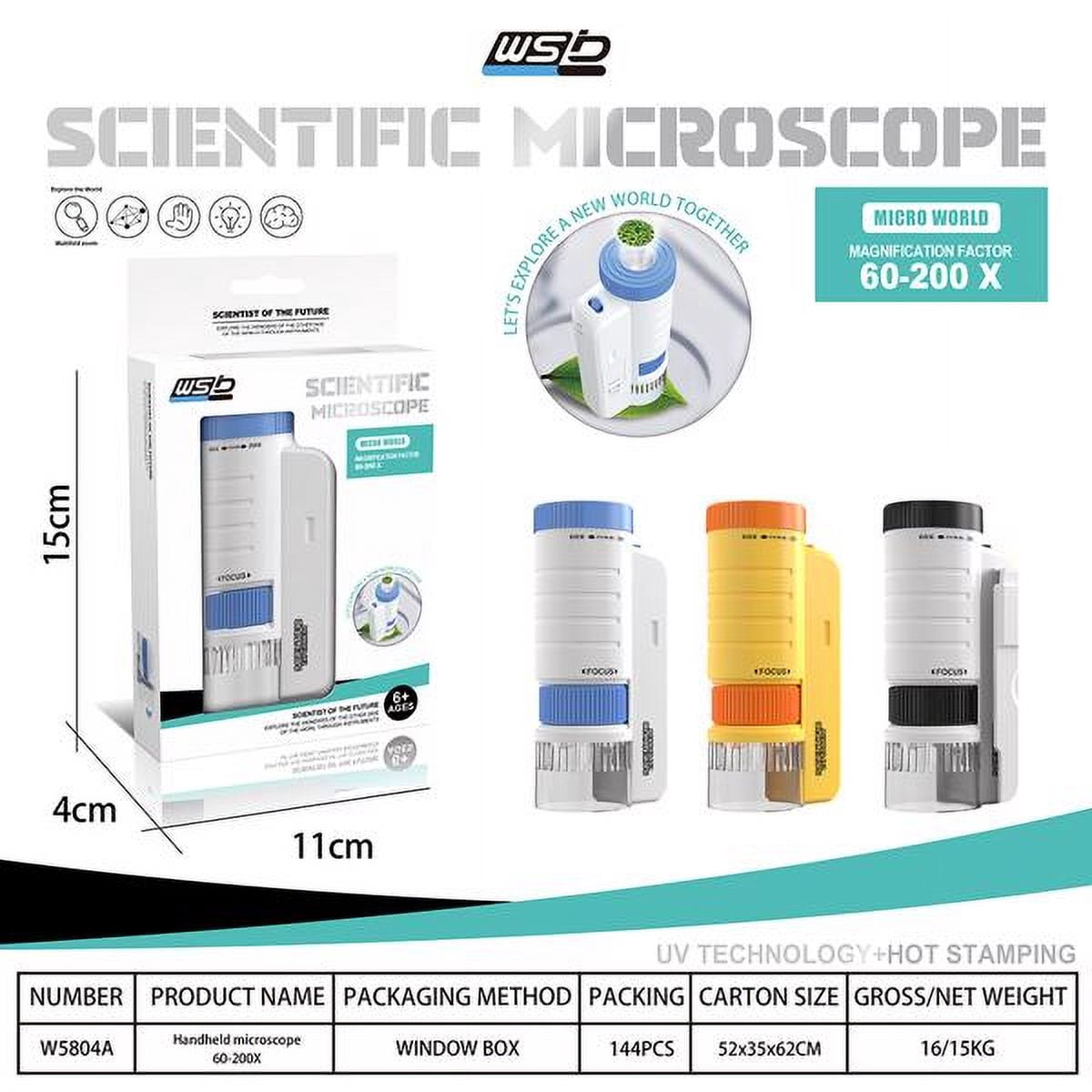 Children's handheld microscope Optical HD portable microscope, microscope with LED light, biological education science experiment toy gift.(blue)