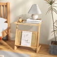 thumbnail image 3 of Patiojoy 2pcs Z-shaped Side Table w/ Rattan Shelf Glass Top End Table w/ Magazine Rack Space-saving Sofa side Bedside Table, 3 of 9