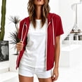 thumbnail image 2 of BODOAO Zip Up Hoodies for Women Short Sleeve Lightweight Hooded Sweatshirt with Drawstring and Side Pockets, Casual Summer Jacket for Travel Outdoor Layering Red S, 2 of 6