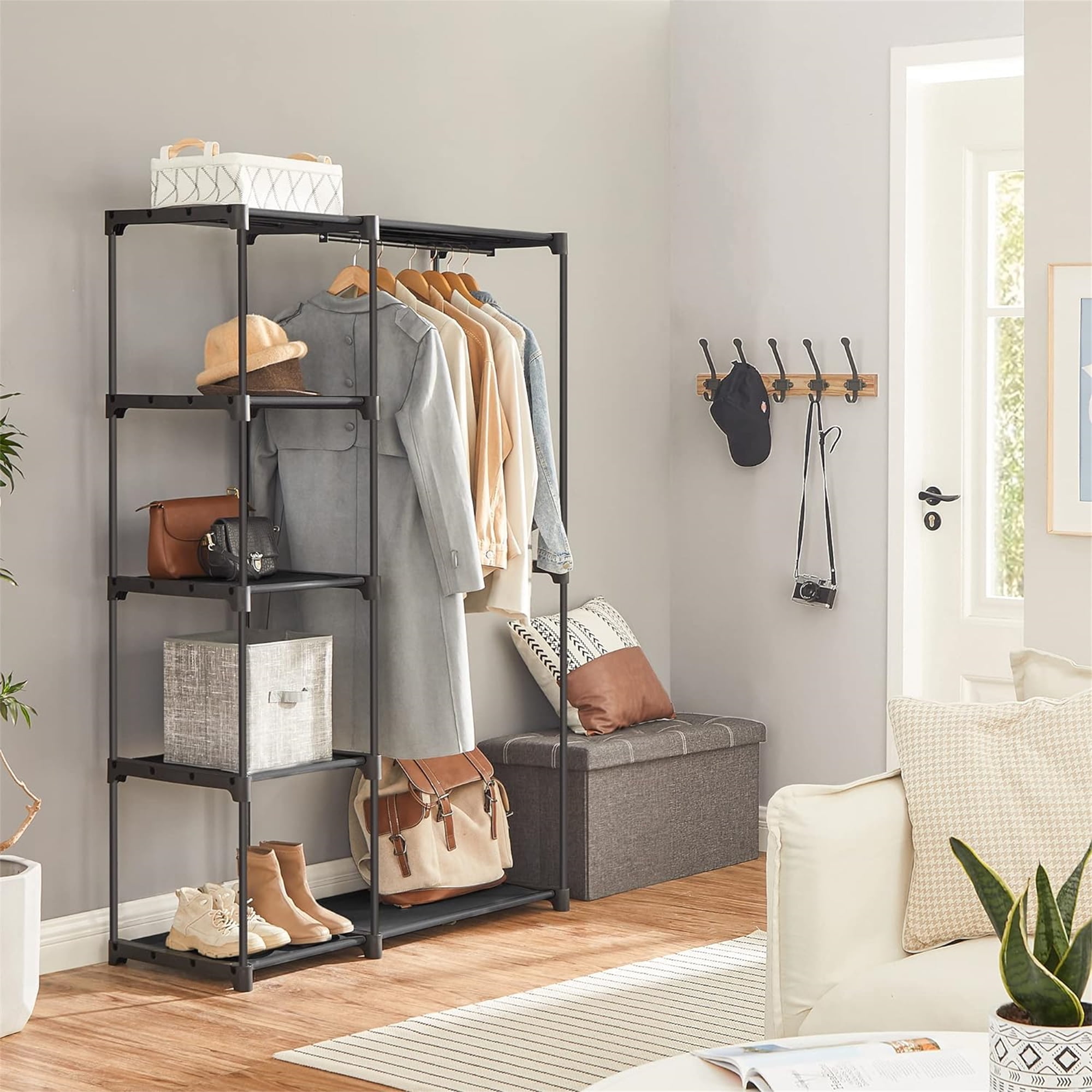 Clothes Rack with with 2 Hanging Rod and 4 Shelves Portable Wardrobe Closet Organizer Metal Garment Rack Clothing Rack 16.93 D x 44.88 W x 73 H Walmart