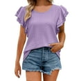 thumbnail image 2 of Tittly T Shirts for Women Basic Tees Women's Summer Top V Neck Ruffle Short Sleeve Casual Loose Tee T Shirts Tshirts Shirts Womens Tops Purple XL, 2 of 6