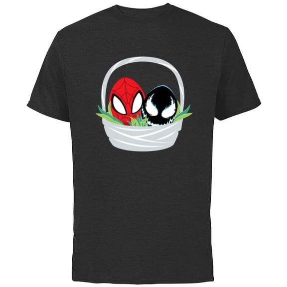 Marvel Spider-Man and Venom Easter Basket - Short Sleeve Cotton T-Shirt for Adults - Customized-Black