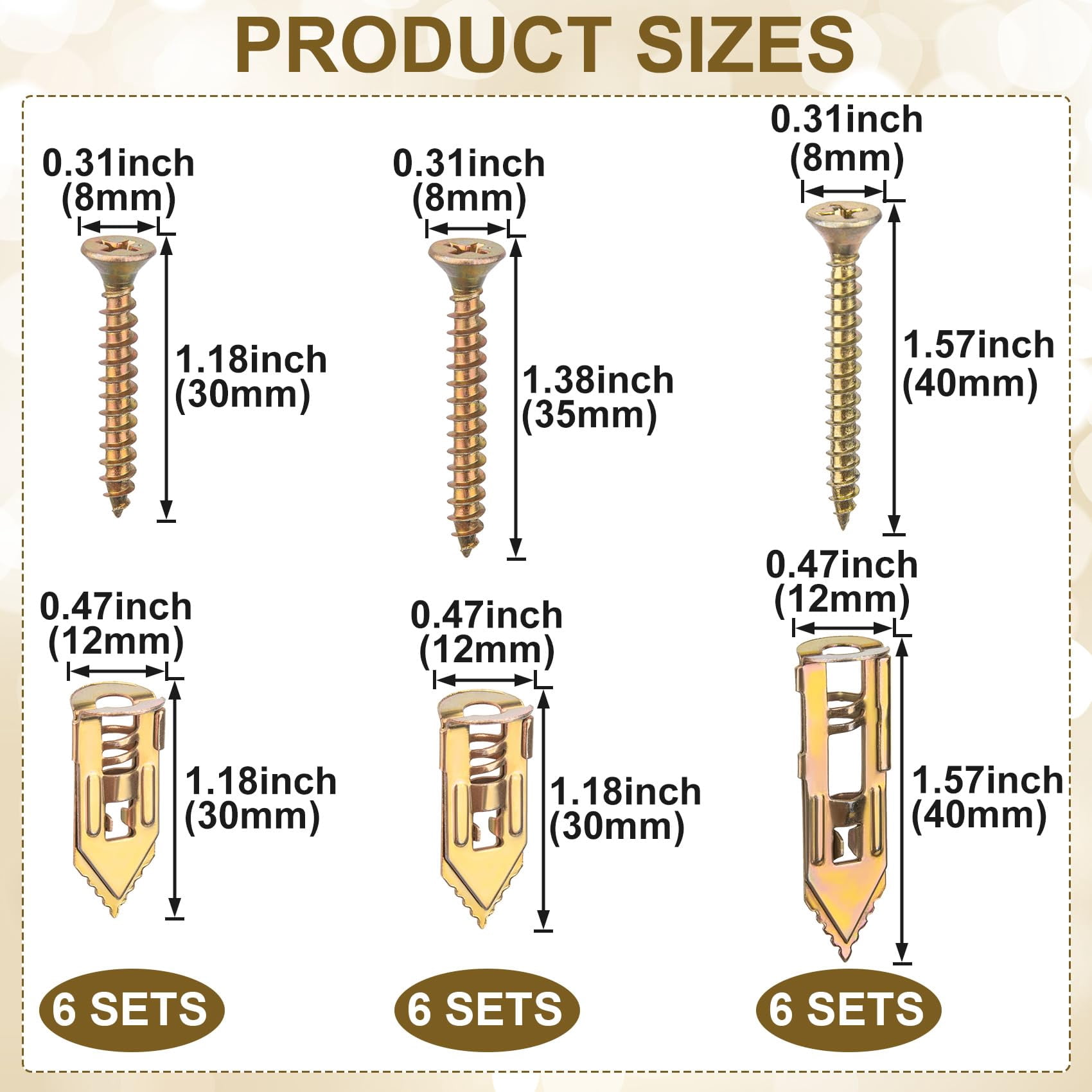 36PCS Self-Drilling Drywall Anchors, Zinc Plated Steel Screws and Anchors Kit Heavy Duty, No Drill or Holes in Wall, for Garden Statues, Patio Furniture, TV, Shelf Straps, Cabinets - 3 Sizes