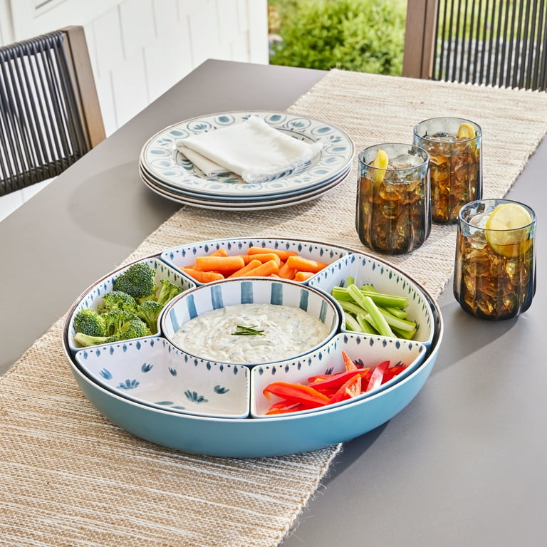 Better Homes & Gardens Bamboo Melamine Chip and Dip Tray, Blue