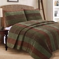 thumbnail image 1 of Cozy Line Home Fashions Rhett Brun Foncé Vert Sauge Audacieux Rayé Velours Réversible Courtepointe Ensemble de Literie, Couvre-Lit, Ensemble de Dessus-de-Lit (Brun/sauge, Très Grand - 3 Pcs), 1 of 4