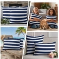 thumbnail image 5 of Navy Blue Stripe Outdoor Waterproof Pillow Covers, Modern Simple Geometric White Striped Decorative Square Throw Pillowcase Sofa Cushion Sham for Patio/Couch/Chair, 24"x24" 2 Pack, 5 of 8