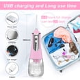 thumbnail image 2 of Cordless Water Flosser Teeth Cleaner,300ML Portable and Rechargeable Oral Irrigator for Travel, IPX6 Waterproof, 3-Mode Water Flossing with 5 Jet Tips for Family,Pink, 2 of 9
