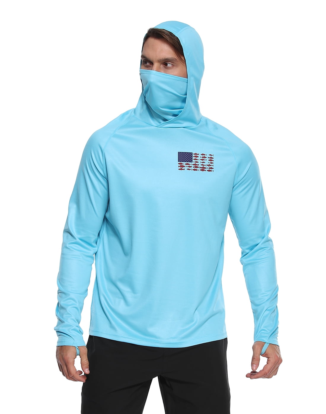 Sun Protection Long Sleeve Fishing Hoodie Shirt with Face Mask SPF/UV Hiking Thumbholes Shirt BALEAF Mens UPF 50