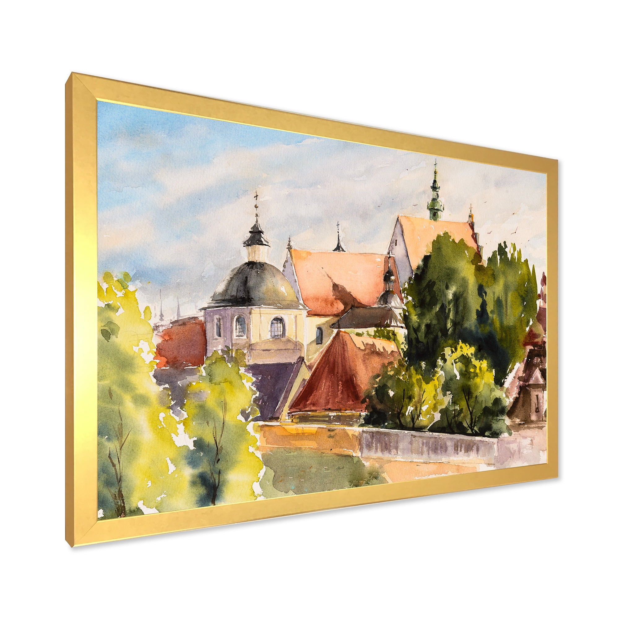 Designart 'View of Old Polish City Buildings In Nature' Traditional Framed Art Print