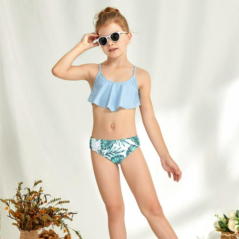 ESHOO Girls Ruffled Bikinis Swimsuits 7-14T, Little Girls Floral Bathing  Suit Bikini Top + Bottoms, 2 Pieces, Size 7-14 Years
