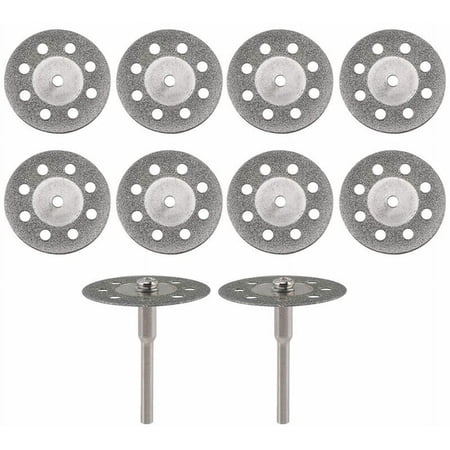 

10 diamond cutting discs with a diameter of 22 mm equipped with 2 replacement chucks of 3 mm for rotary tools model: silver