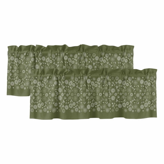 2 Pack Japanese Valances for Windows Bedroom Living Room Window Treatments, Green Rustic Retro Pastoral Floral Leaves Rod Pocket Valance Drapes Short Kitchen Curtains Over Sink 42"x18"