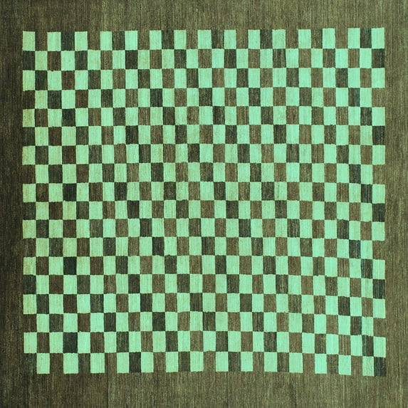 Ahgly Company Machine Washable Indoor Square Checkered Turquoise Blue Modern Area Rugs, 6' Square
