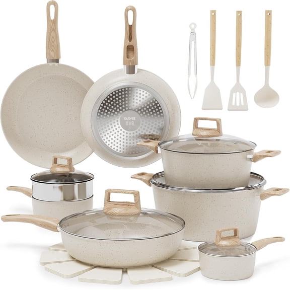 Boupower 21‑Piece Non‑Stick Ceramic Cookware Set, Aluminum Kitchen Pots and Pans Set, Induction Compatible Cooking Set with Steamer & Complete Kitchen Accessories