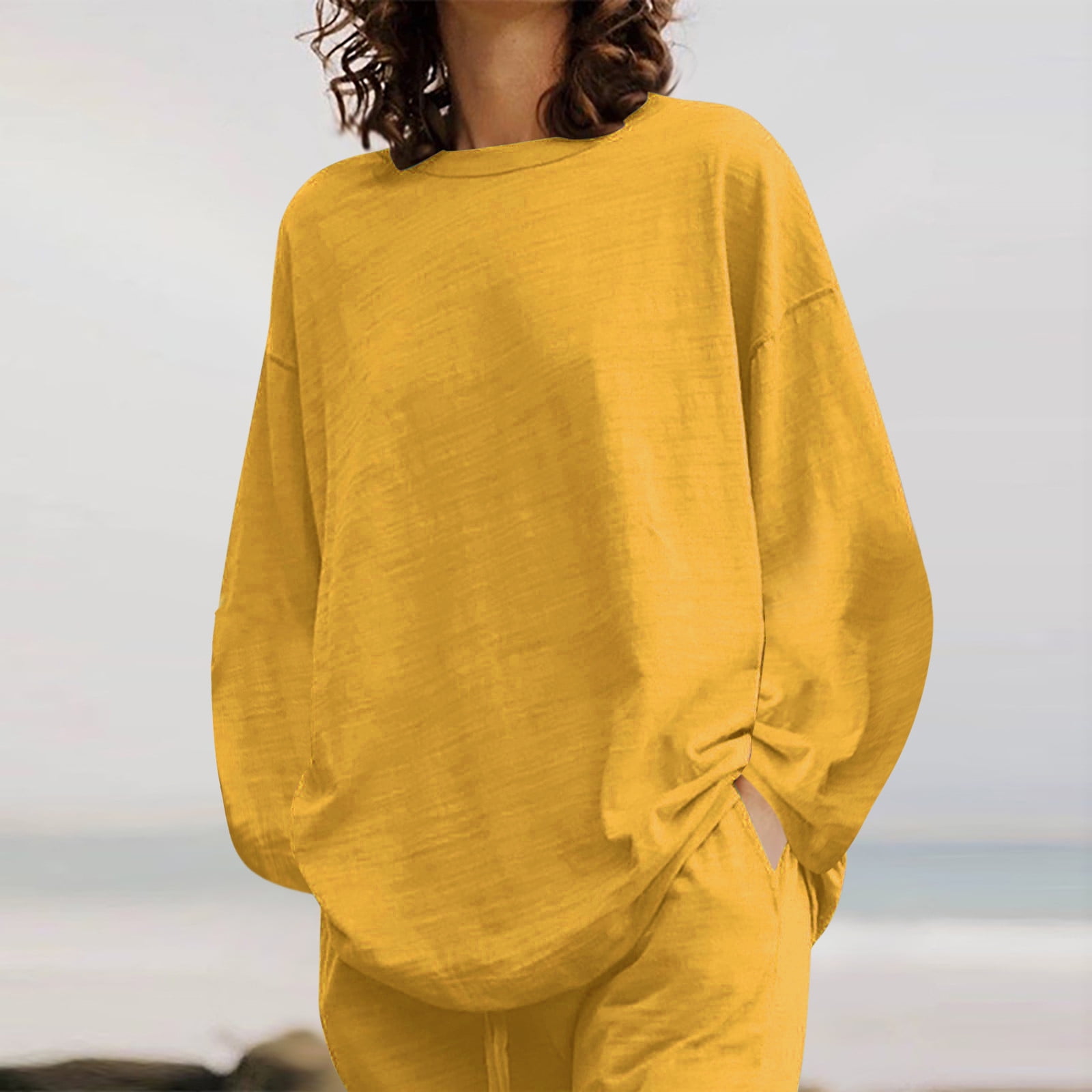GGOV Women's 2-Piece Cotton Linen Lounge Set - Long Sleeve Shirt & Shorts, Summer Pajama Outfit