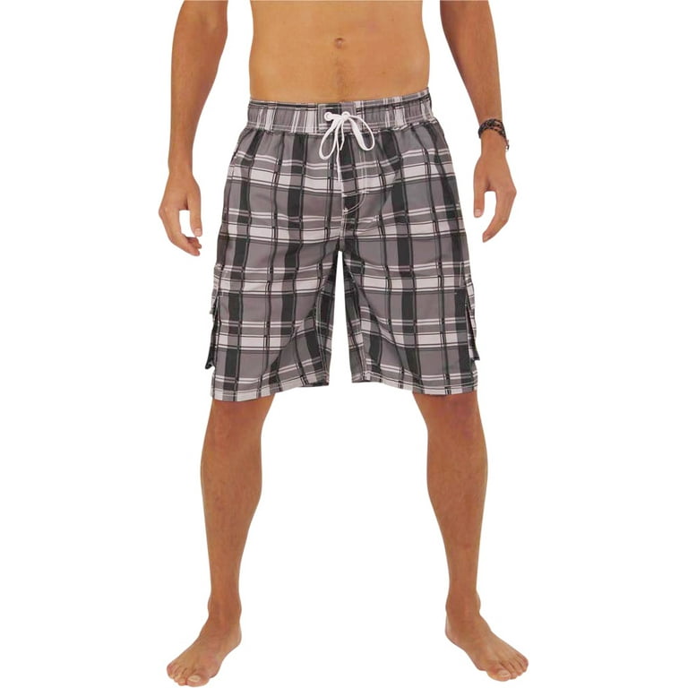 NORTY Mens Quick Dry Swim Trunks Adult Male Cargo Shorts Grey Plaid 2XL Walmart