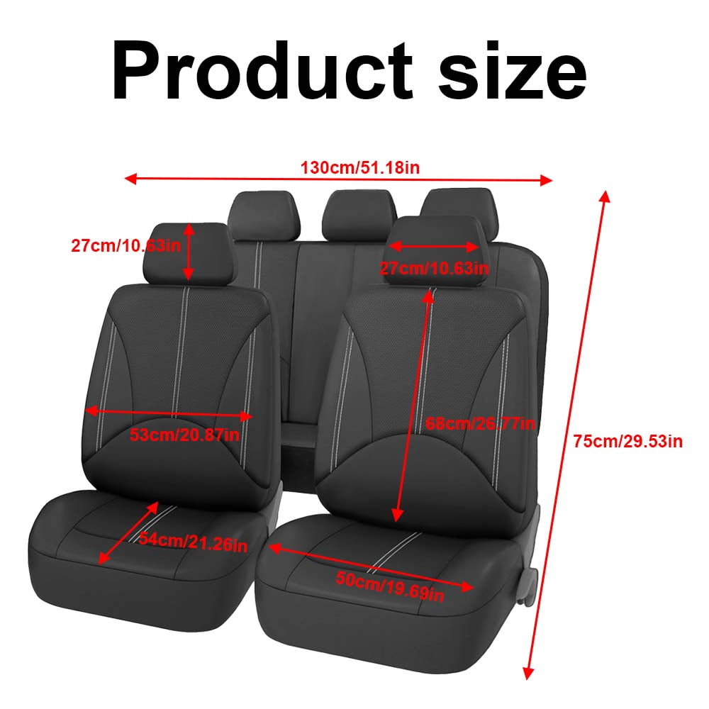 XiongXiong 9 Pcs Faux Leather Car Seat Covers Full Set, Front & Rear Bench Waterproof Seat Cover for SUV,Sedan,Van, Airbag Compatible, Classic Black