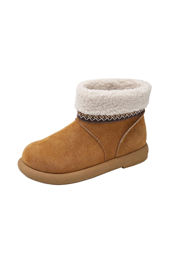 Womens Boho Winter Boots Faux Shearling Lined Ankle Boots Slip on Snow Boots Casual Shoes Round Toe Non Slip Brown