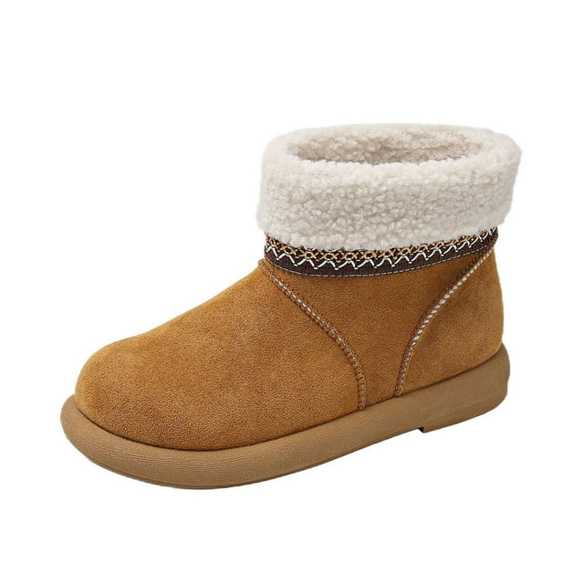Bottes de Neige Courtes en Velours d'Hiver Chaudes pour Femmes : Couleur Unie, Bout Rond, Talon Bas Style Cheville