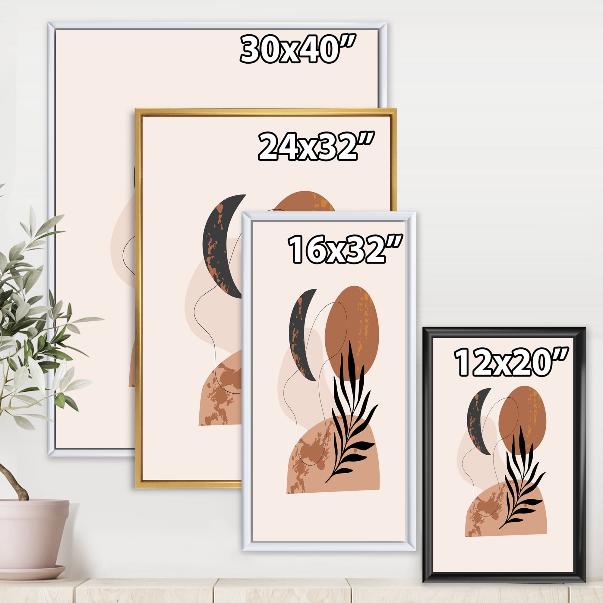 Designart 'Sun and Moon Shapes In Retro Terracotta Tones I' Modern Framed Canvas Wall Art Print