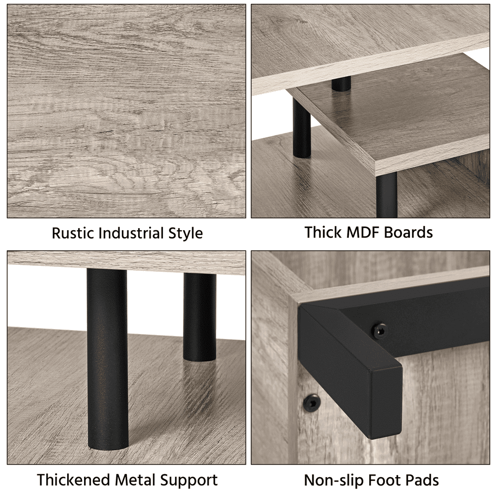 Fullfurnique Freestanding TV Table with Metal Supports and Storage Shelf, Gray
