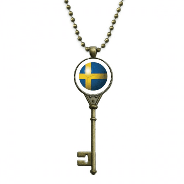 Sweden National Flag Soccer Football Key Necklace Pendant Tray Embellished Chain