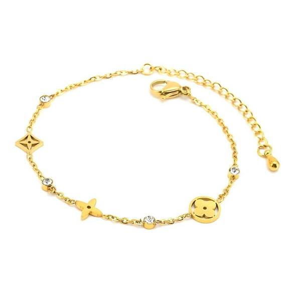 Diamond and Clover Charm Bracelet 18K Gold-Plated | Hypoallergenic waterproof