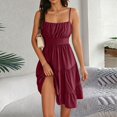 thumbnail image 5 of Summer Dresses for Women Women's Sleeveless Square Neck Tiered Ruffle Smocked Waist Casual Summer Dress Spaghetti Strap Sleeveless Mini Solid M, 5 of 7
