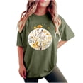 thumbnail image 2 of LEBONYARD Tshirts for Women Clearance under $5,Women's Fashion Summer Round Neck Drop Sleeves Leisure Short Sleeve Flower Printing Tops Army Green L, 2 of 6