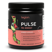 مكمل ما قبل التمرين Legion Athletics Pulse، توت أزرق، محلى بشكل طبيعي بدون إضافة سكر، 350 مجم كافيين، 20 وجبة، مسحوق طاقة وتركيز عالي الأداء