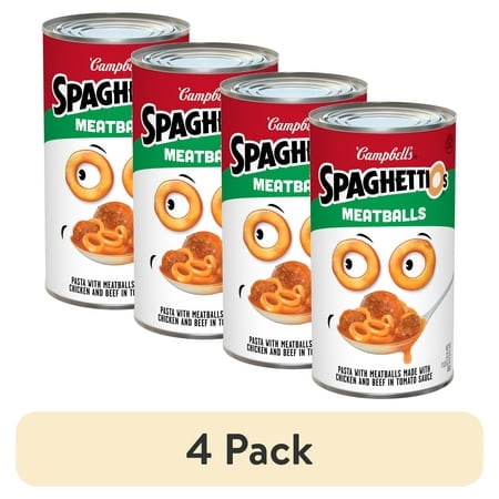 (4 pack) SpaghettiOs Canned Pasta with Meatballs, 22.2 oz Can