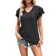 thumbnail image 1 of VISgogo Tops sueltos de verano para mujer, camiseta dulce con cuello en V y manga corta con volantes de doble capa con agujeros de color sólido VISgogo moda, 1 of 5