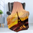 thumbnail image 4 of Eiffel Tower Soft Flannel Fleece Blanket, View of Eiffel Tower at Sunrise Paris Historical Monument Panoramic, Cozy Plush for Indoor and Outdoor Use, 50" x 60", Marigold Rose Brown, by Ambesonne, 4 of 5