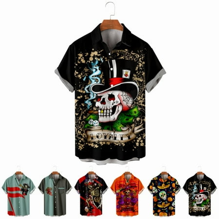 

LANLIN Boys Hawaiian Shirt Cheap Crewneck Lapel Print Costume for Men Women