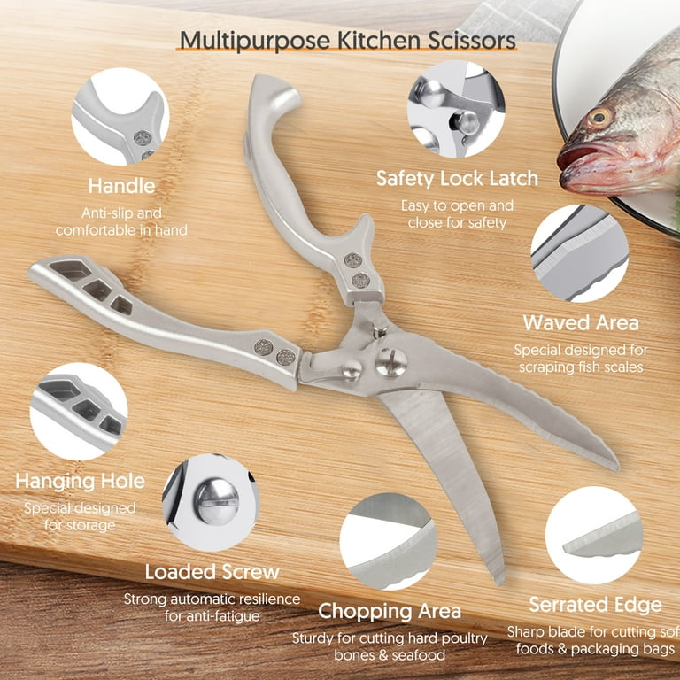 Kitchen Scissors Strong Industrial Scissors Household Scissors Silver  Stainless Steel Sharp Edge Silver Aluminum Alloy Handle Beautiful Kitchen  Scisso