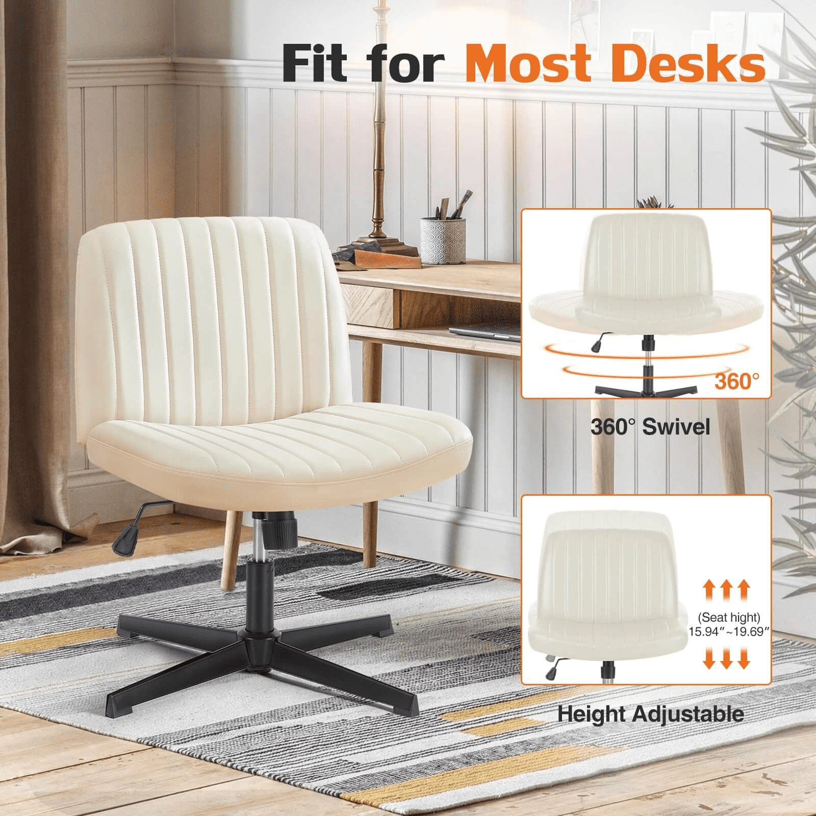 MAYEERTY Armless Criss Cross Chair Office Chair Vanity Chair for Bedroom Office，Cream