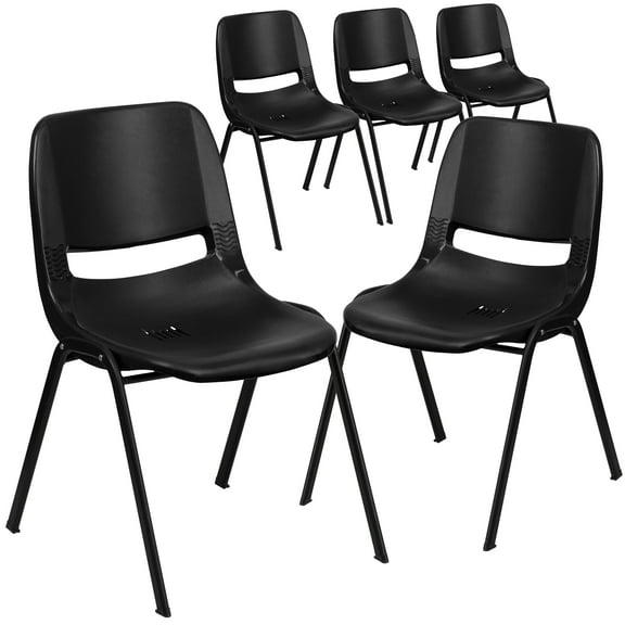 Flash Furniture Kids Plastic/Metal Stacking Chair (5 Pack), Black Plastic/Black Frame