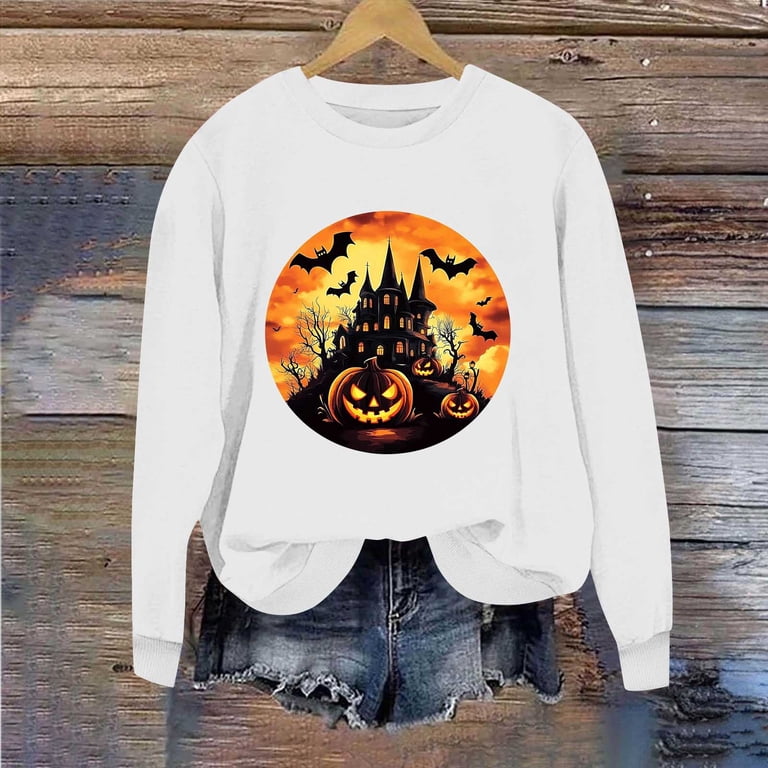 Yihaojia Women's Simple Crewneck Pullover Sweatshirt - Long Sleeve Casual Graphic Shirt For Fall/Halloween