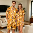 thumbnail image 2 of JULMCOMO Halloween Pajamas for Couples Ghost Cat Pumpkin Print Button Down Collared Holiday Two Piece Sets Elastic Waist Soft Pajama Shorts Yellow-Women M, 2 of 7