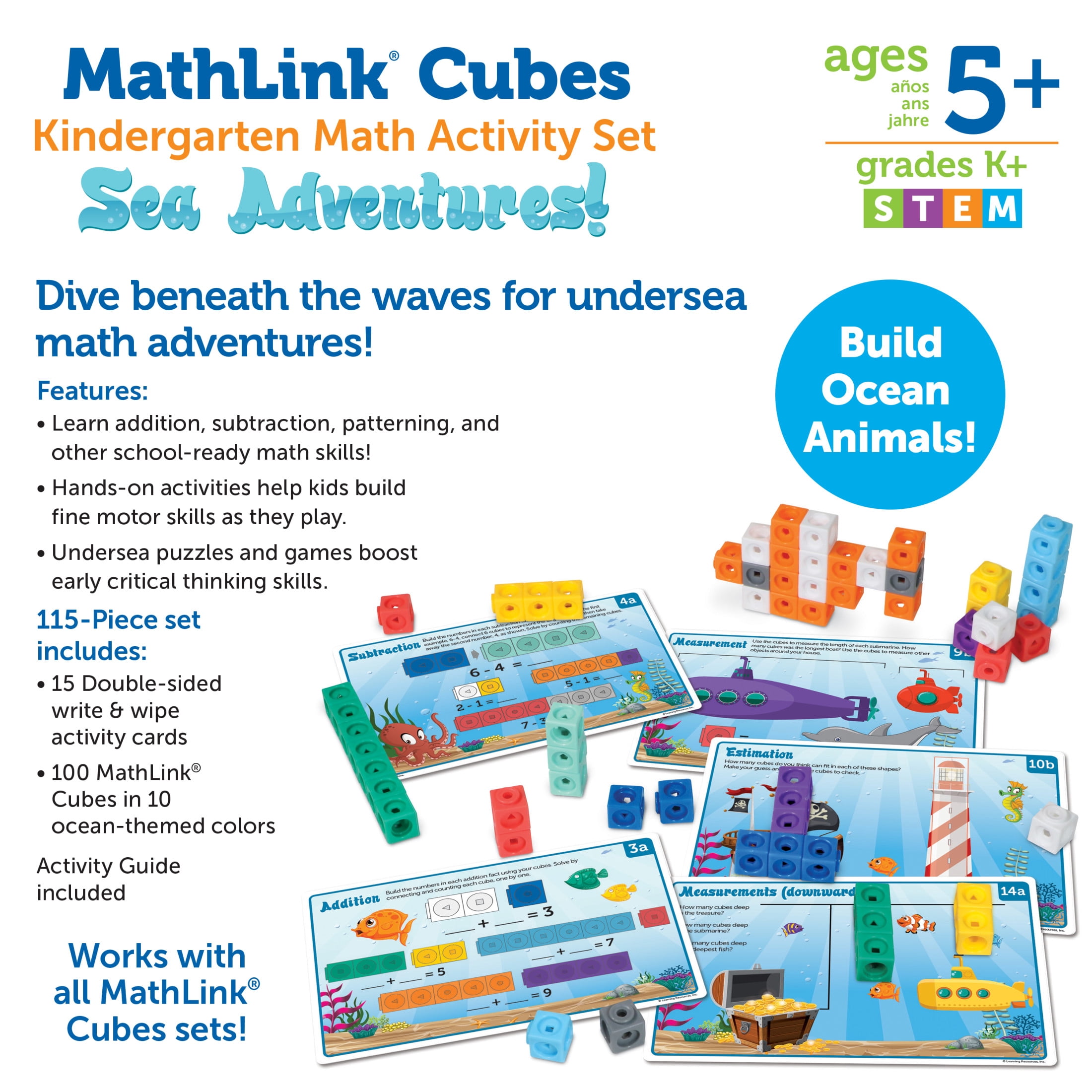 Learning Resources MathLink Cubes Kindergarten Math Activity Set Sea Adventures! Math Games Ages 5+