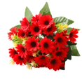 thumbnail image 2 of Red Artificial Daisy Flowers with Green Leaves, Bouquet for Living Room Table Decor, Fall Decoration 1 Set, 2 of 4
