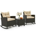thumbnail image 2 of Costway 3 PCS Patio Wicker Rocking Set with Tempered Glass Table & Soft Cushions Outdoor Beige, 2 of 10