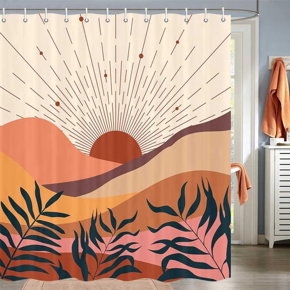Boho Shower Curtain, Abstract Mid Century Modern Shower Curtains Aesthetic Shower Curtain Polyester Pink Boho Shower Curtain Minimalist Shower Curtain with 12 Hooks, 72X72inches