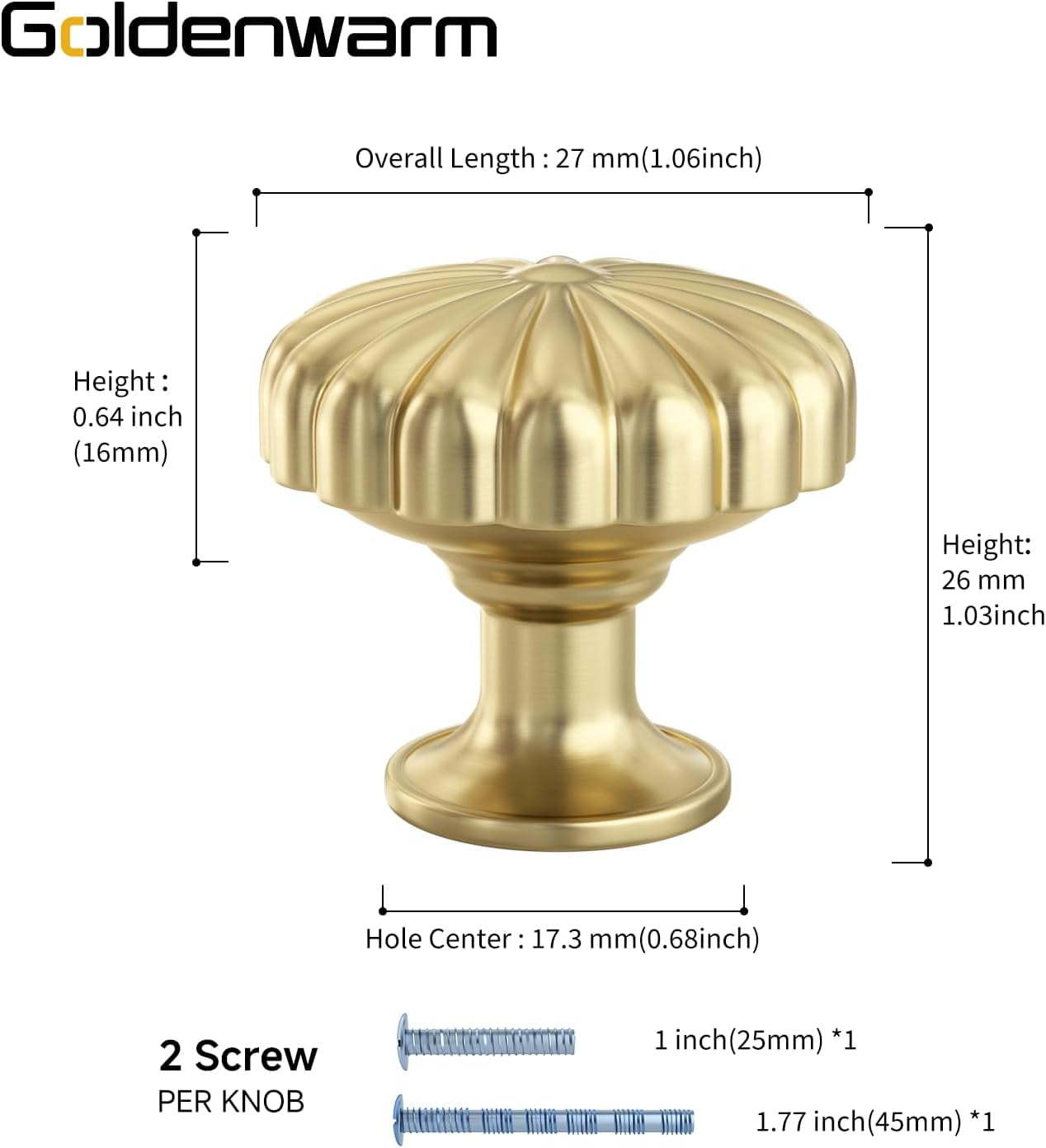 25 Pack Gold Cabinet Knobs Dresser Knob for Drawer Hardware Handles and Luxury Pulls for Cabinets Zinc Alloy