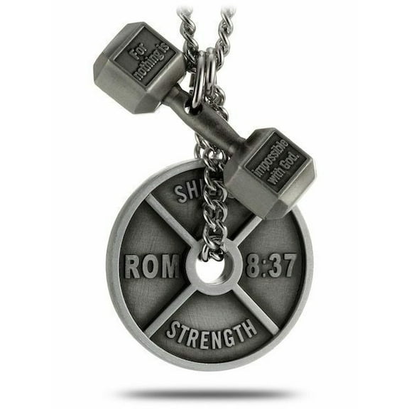 Men's Antique Dumbbell/Weight Plate Combo Necklace-Luke/Rom by Shields of Strength
