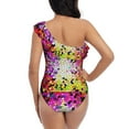 thumbnail image 5 of Gaeub Colorful Tie Dye Stained Glass 3 Women's One Shoulder Ruffle Tummy Control Swimwear for Swimming Surfing Beach Party - Medium, 5 of 8